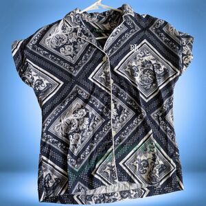 Ralph Lauren Top Paisley Floral Print 100% Cotton Pearl Button Piping Size S